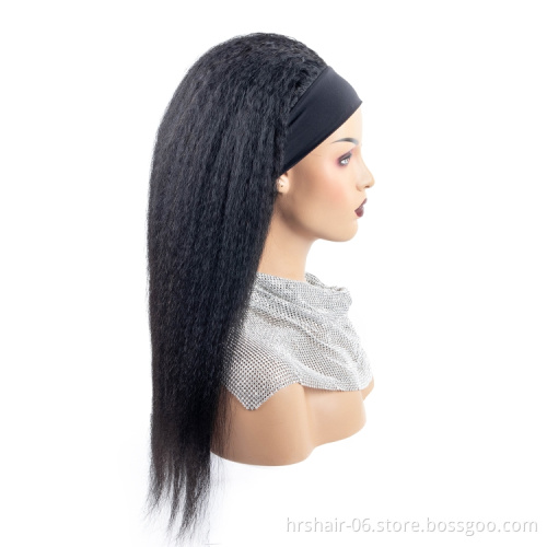 September Promotion 180% density kinky straight yaki headband wig Wholesale price 100% human hair Brazilian wig for black woman